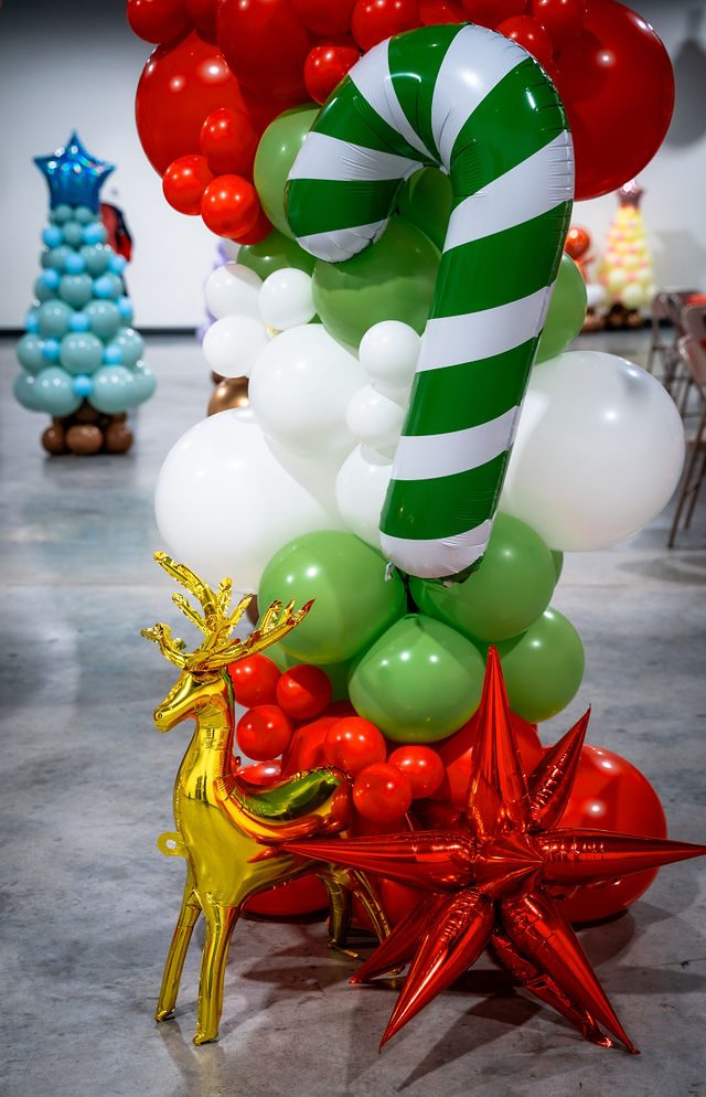 Holiday balloon décor at an event